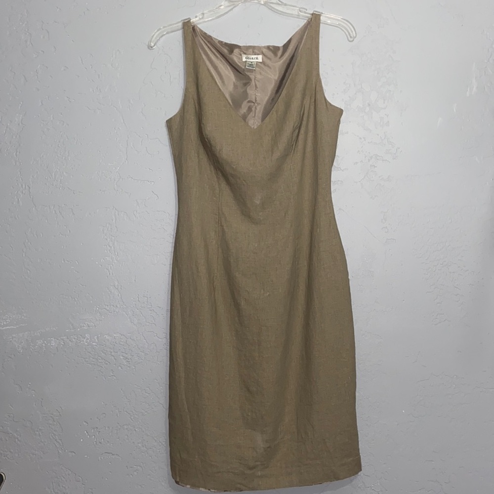 Gia & Co. 100% Linen Sheath Dress V-Neck Sleeveless Career Business Dress Size 4